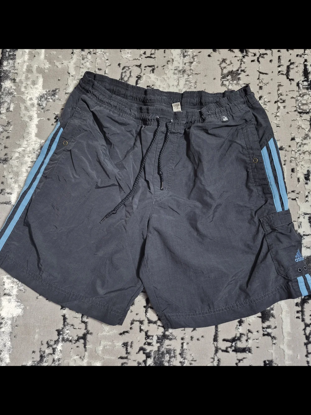 Vintage Adidas swim trunks 90s three side stripes cargo pocket mesh Drawstr.M